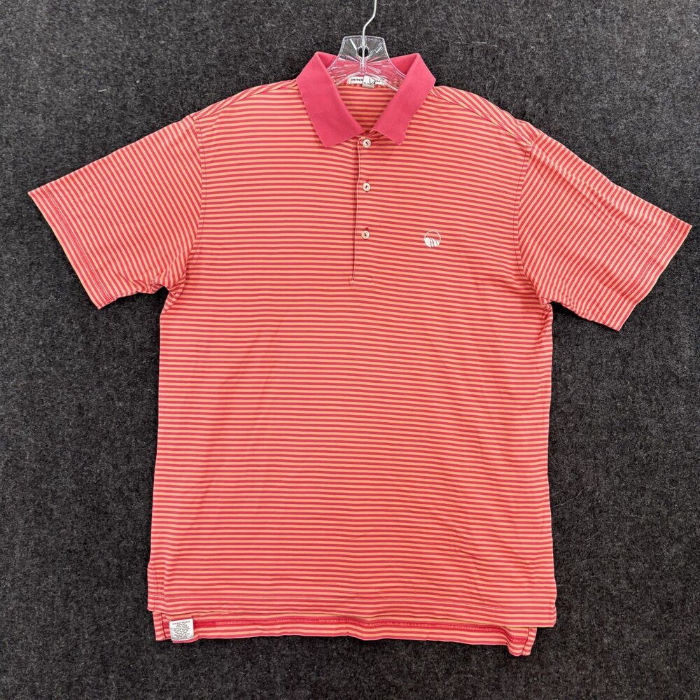 Peter Millar Polo Shirt Men's Medium Pink Classic Striped Lisle Golf Performance